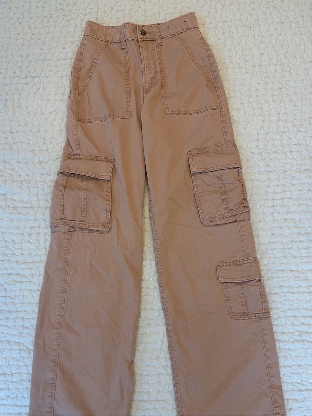 Hollister Ultra High Rise Baggy Cargo Pants Khaki Wide Leg Size 23